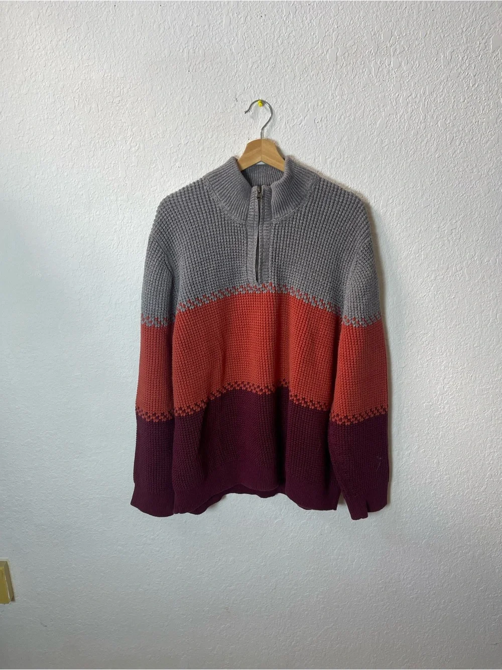 L.L. Bean 100%  Organic Cotton Waffle Knit Quarter Zip Sweater XXXL